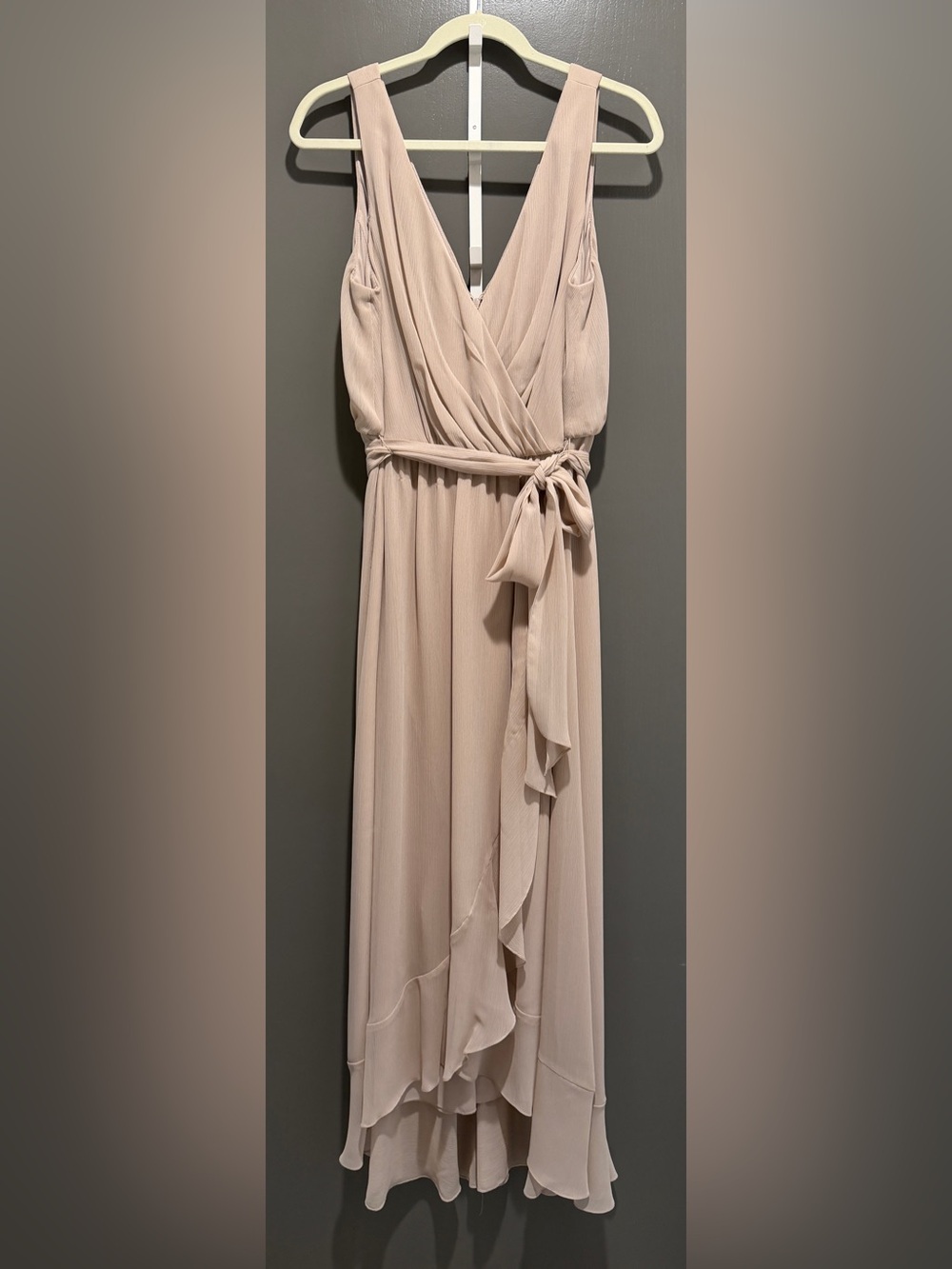 David's Bridal Faux Wrap Maxi Dress with Tie Waist